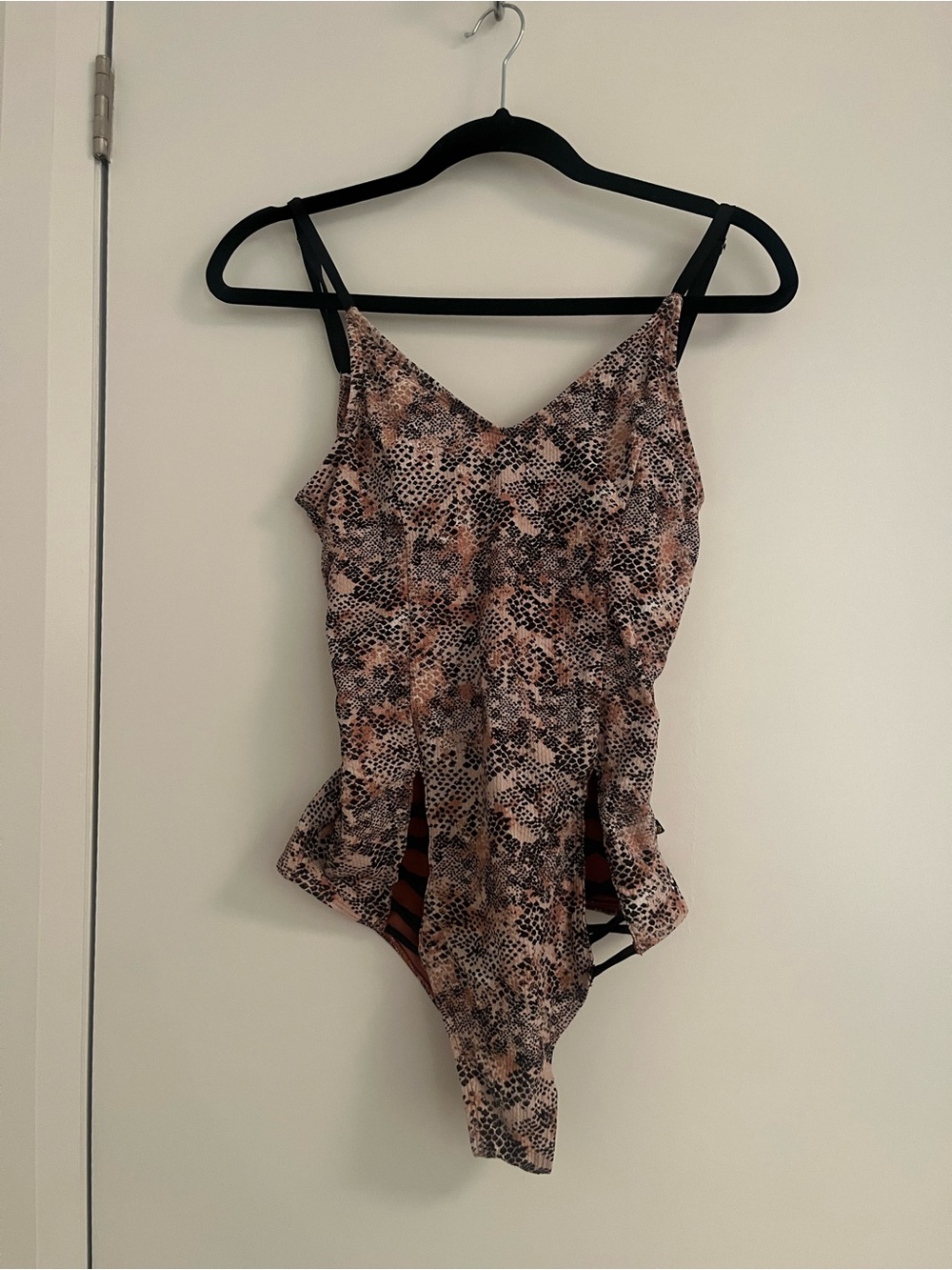 Snake-Print One-Piece Swimsuit in Neutral Tones